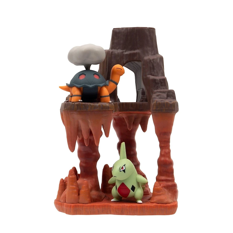 Jazwares Pokemon 6-in Volcanic Cave Environment Figure Pack with 2-in Figure Larvitar and Torkoal