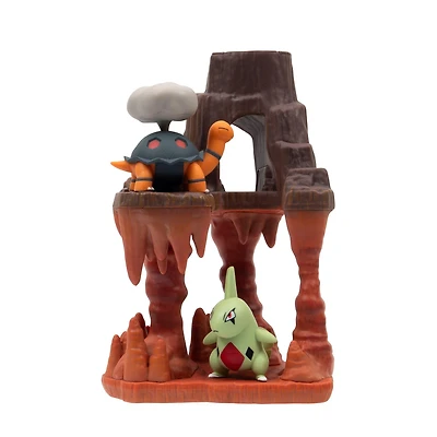 Jazwares Pokemon 6-in Volcanic Cave Environment Figure Pack with 2-in Figure Larvitar and Torkoal