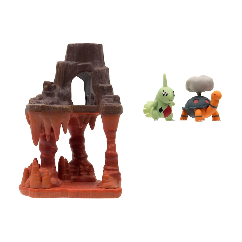 Jazwares Pokemon 6-in Volcanic Cave Environment Figure Pack with 2-in Figure Larvitar and Torkoal