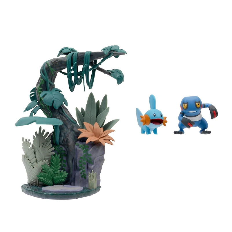 Jazwares Pokemon Select 6-in Swampy Jungle Environment Figure Pack with 2-in Figure Croagunk and Mudkip