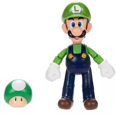Jakks Pacific Super Mario Luigi 4-in Figure with Red Mushroom