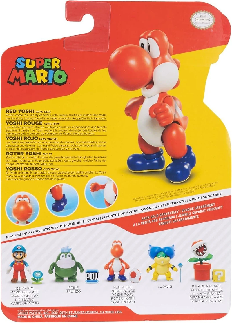 Jakks Pacific Super Mario Red Yoshi 4-in Action Figure with Red Egg