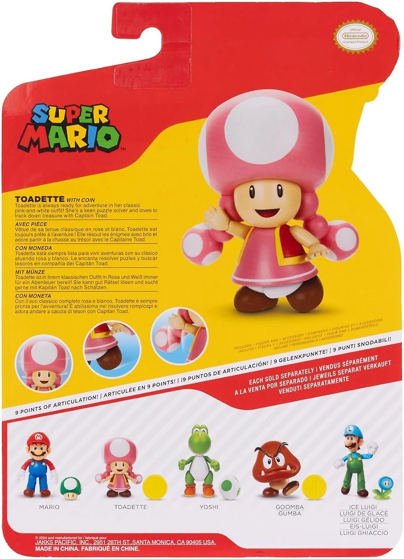 Jakks Pacific Super Mario Toadette 4-in Action Figure with Coin