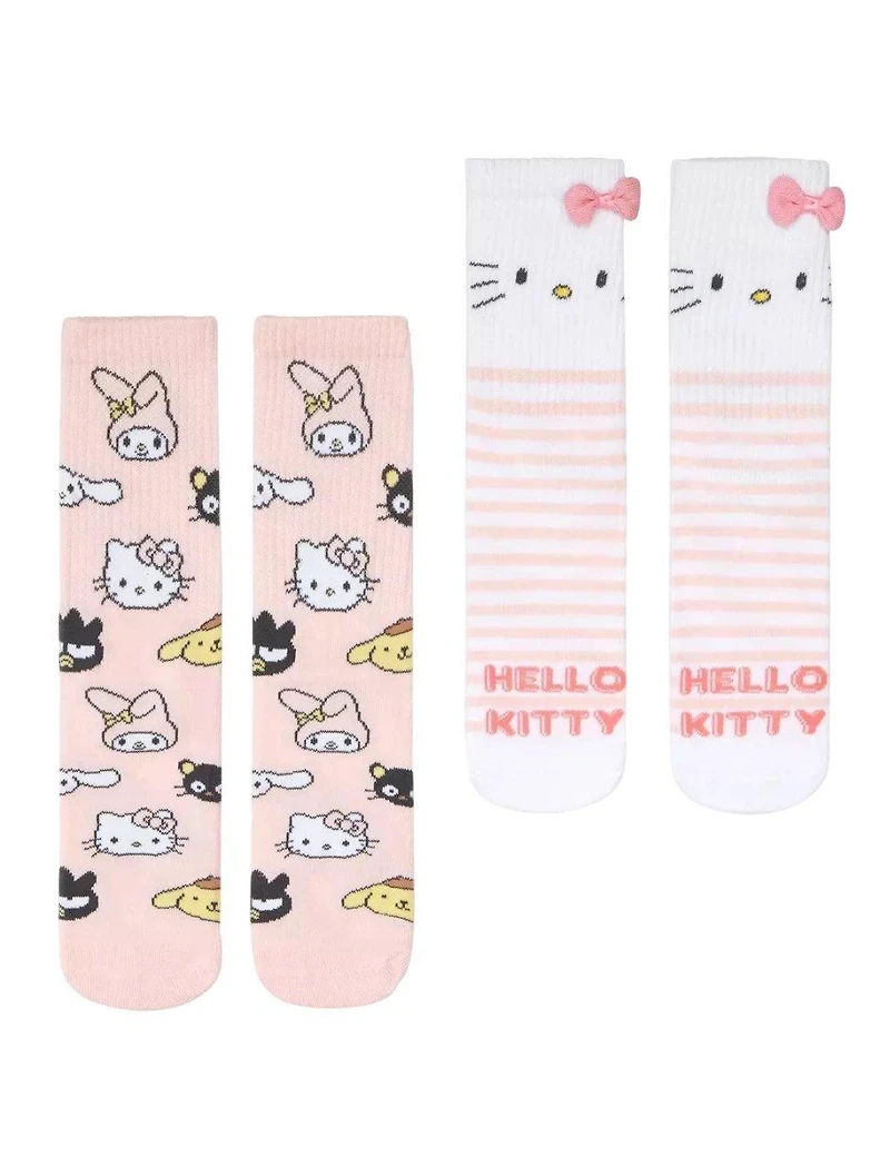 Sanrio Hello Kitty and Friends 2 Pack Crew Sock Set with 3D Bow
