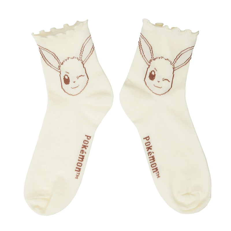 Pokemon Eevee Lettuce Hem Quarter Crew Socks 3-Pack