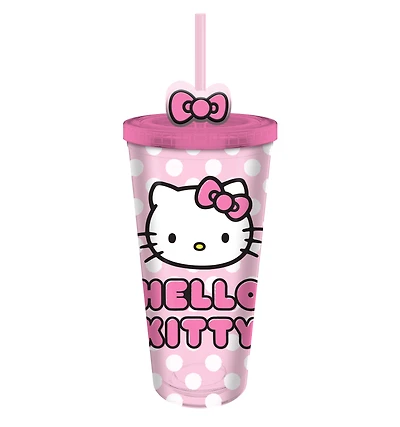Sanrio Hello Kitty Polka Dot 24oz Plastic Cold Cup with Topper Straw