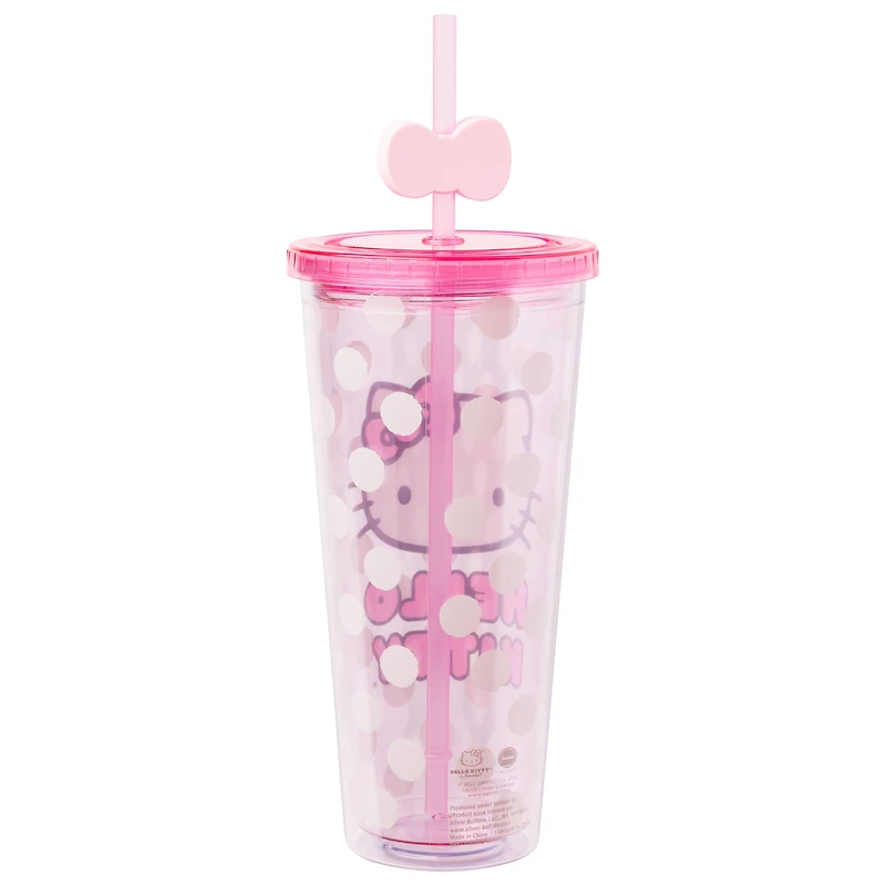 Sanrio Hello Kitty Polka Dot 24oz Plastic Cold Cup with Topper Straw