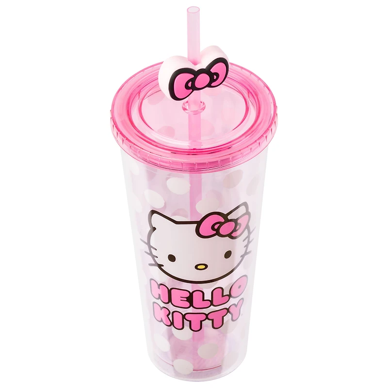 Sanrio Hello Kitty Polka Dot 24oz Plastic Cold Cup with Topper Straw