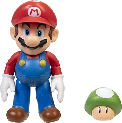 Jakks Pacific Super Mario - Mario with Green Mushroom 4-in Action Figure