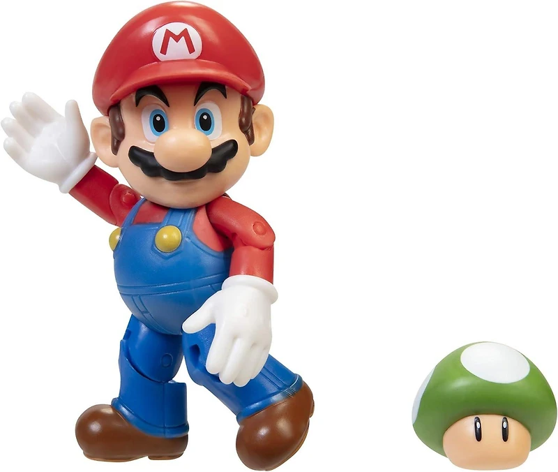 Jakks Pacific Super Mario - Mario with Green Mushroom 4-in Action Figure