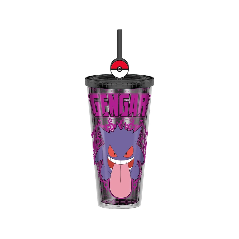 Pokemon Gengar 24oz Plastic Cold Cup with Lid and Topper Straw