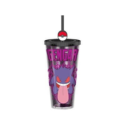 Pokemon Gengar 24oz Plastic Cold Cup with Lid and Topper Straw