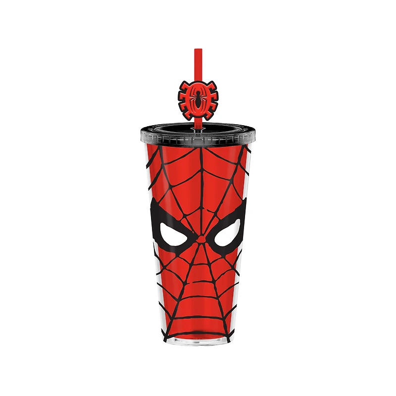 Marvel Spider-Man 24oz Plastic Cold Cup with Lid and Topper Straw