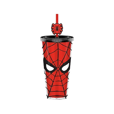 Marvel Spider-Man 24oz Plastic Cold Cup with Lid and Topper Straw