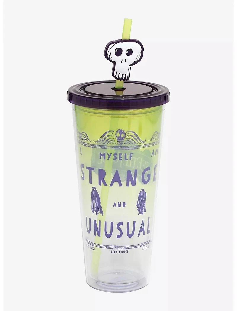 Beetlejuice Strange and Unusual 24 oz Plastic Cold Cup with Lid and Topper Straw
