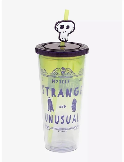 Beetlejuice Strange and Unusual 24 oz Plastic Cold Cup with Lid and Topper Straw