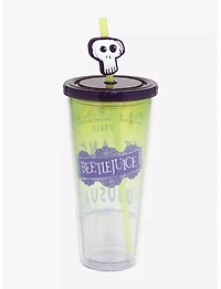 Beetlejuice Strange and Unusual 24 oz Plastic Cold Cup with Lid and Topper Straw