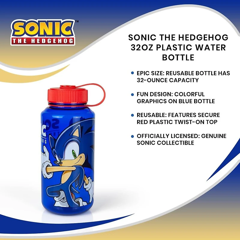 Sonic The Hedgehog 32oz Plastic Water Bottle
