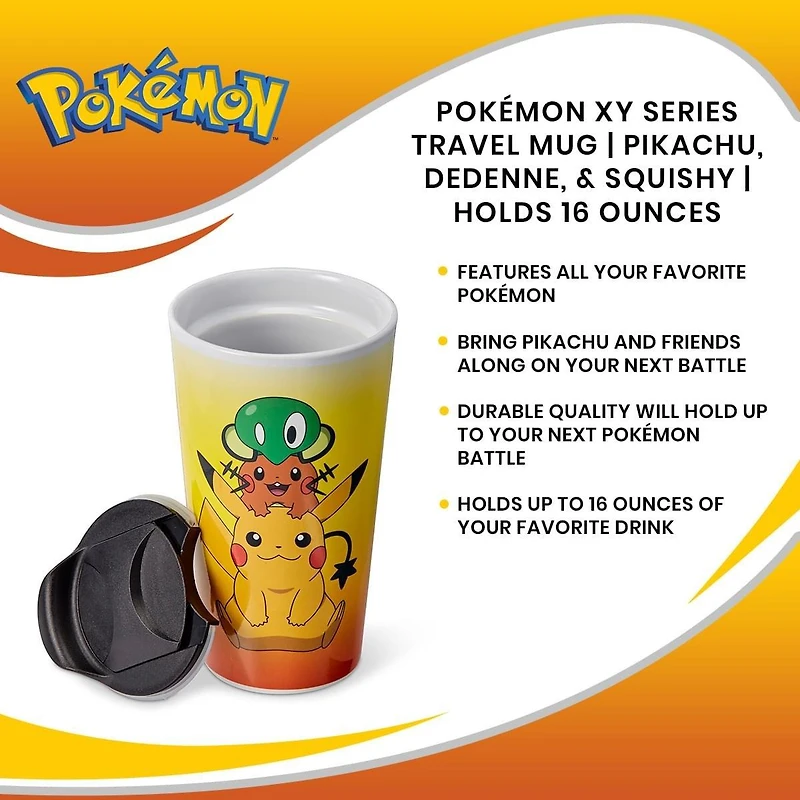 Pokemon XY Series Pikachu, Dedenne, and Squishy 16 oz Travel Mug