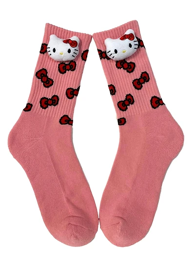 Sanrio Hello Kitty Pink Plush Crew Cut Socks with 3D Head