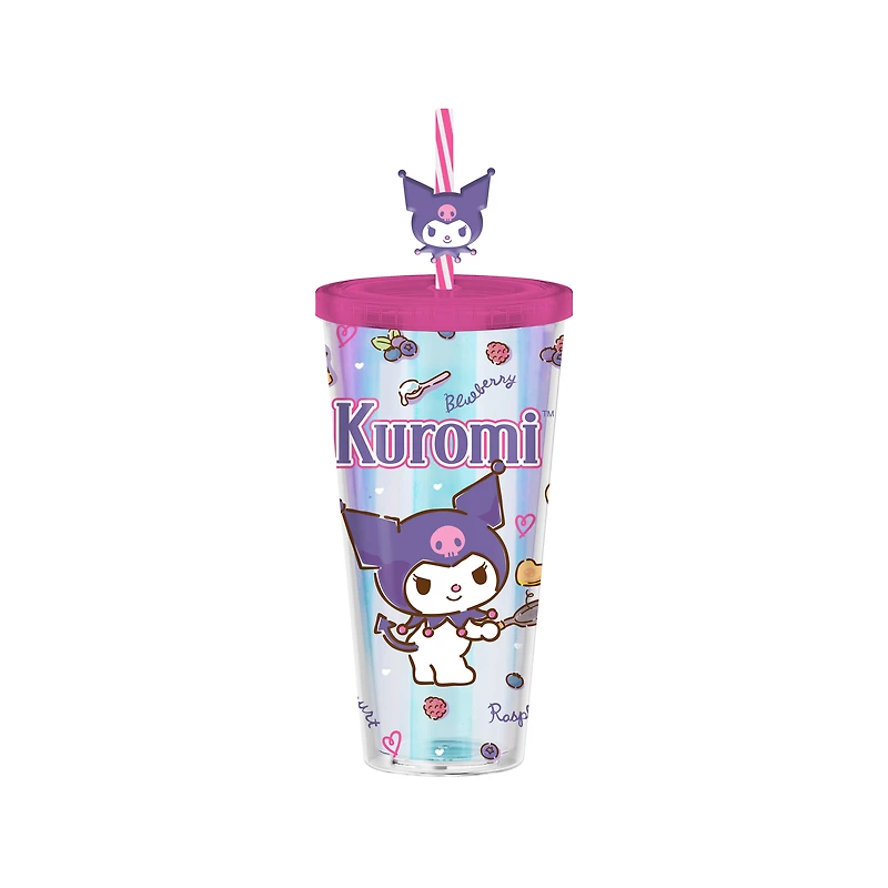 Sanrio Kuromi Flipping Pancake Icons Iridescent 24oz Plastic Cold Cup with Lid and Topper Straw
