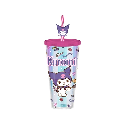 Sanrio Kuromi Flipping Pancake Icons Iridescent 24oz Plastic Cold Cup with Lid and Topper Straw