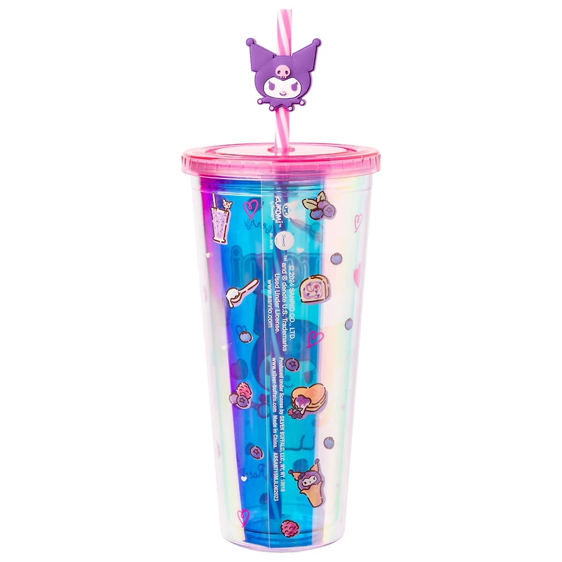 Sanrio Kuromi Flipping Pancake Icons Iridescent 24oz Plastic Cold Cup with Lid and Topper Straw