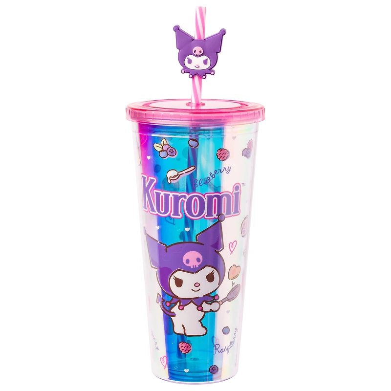 Sanrio Kuromi Flipping Pancake Icons Iridescent 24oz Plastic Cold Cup with Lid and Topper Straw
