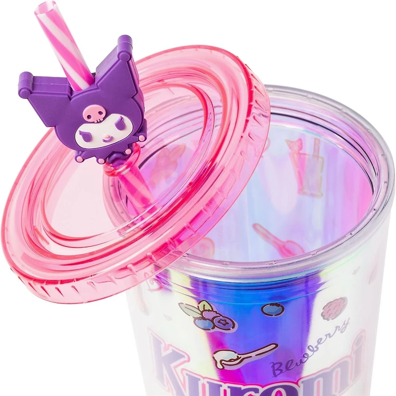 Sanrio Kuromi Flipping Pancake Icons Iridescent 24oz Plastic Cold Cup with Lid and Topper Straw