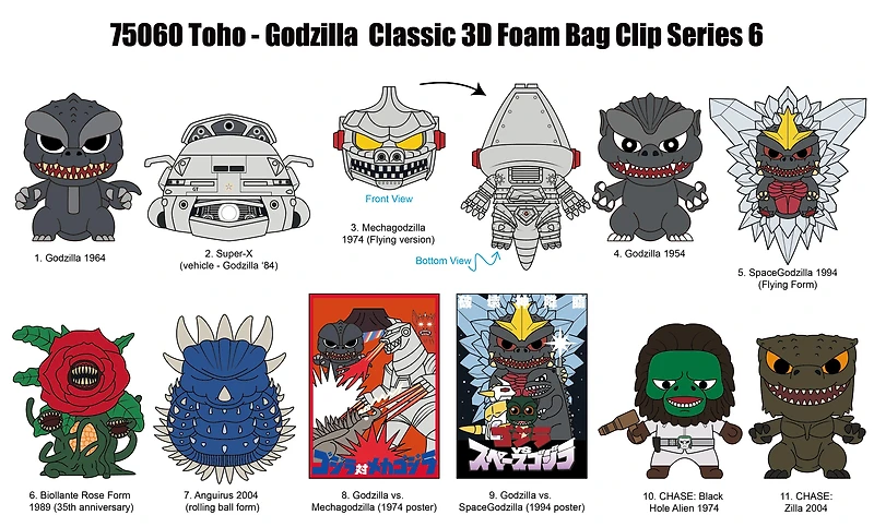 Toho Godzilla Classic 3D Foam Bag Clip Series 6 (Styles May Vary)