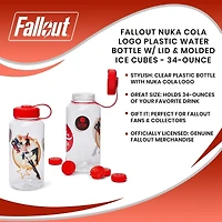 Fallout Nuka Cola Logo Plastic 34oz Water Bottle with Lid and Molded Ice Cubes