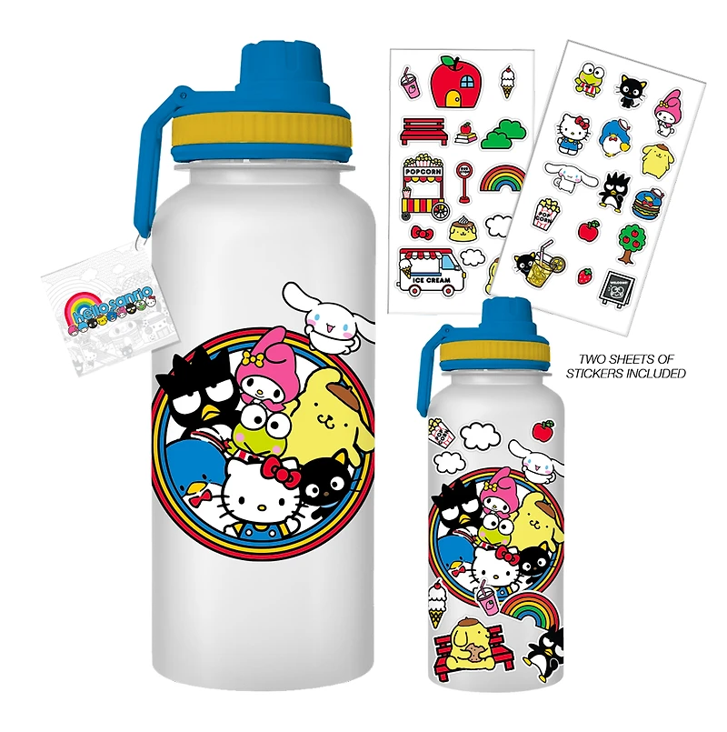 Hello Kitty Sanrio Group 32oz Twist Spout Plastic Bottle with Sticker Set