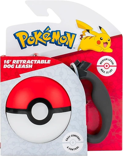 Jazwares Pokemon Poke Ball Retractable 16-Ft Dog Leash