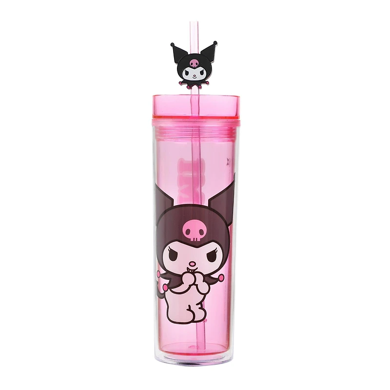 Sanrio Kuromi Clear Pink 16 oz Plastic Water Bottle with Straw Charm