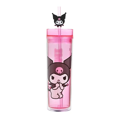 Sanrio Kuromi Clear Pink 16 oz Plastic Water Bottle with Straw Charm
