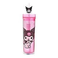 Sanrio Kuromi Clear Pink 16 oz Plastic Water Bottle with Straw Charm