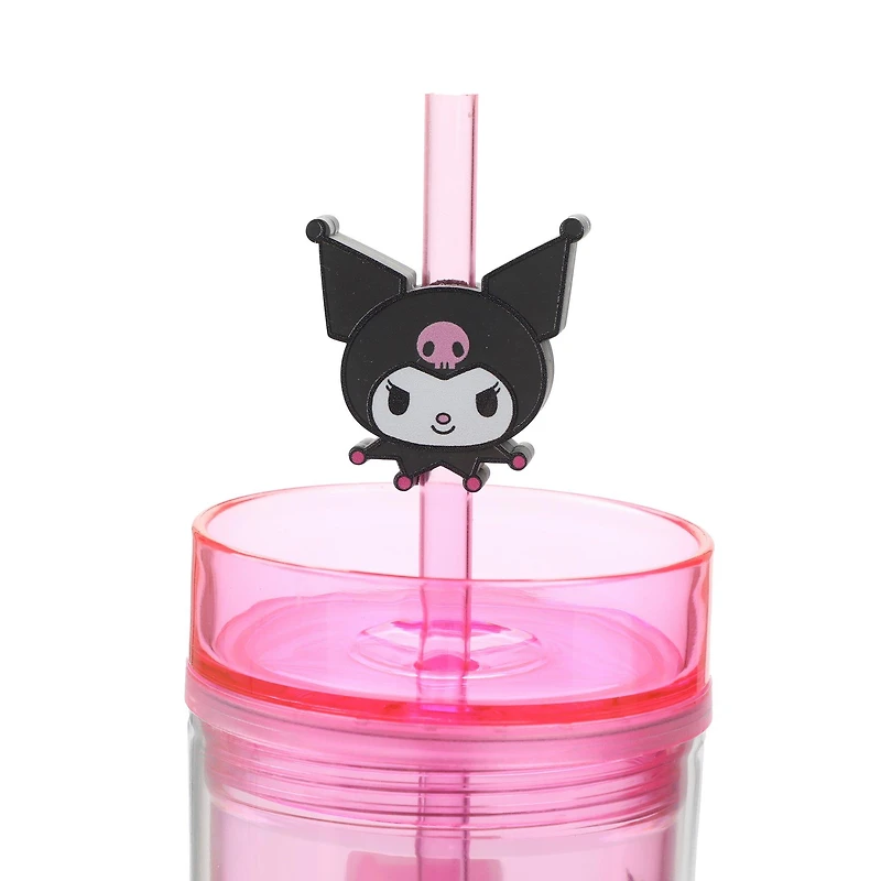 Sanrio Kuromi Clear Pink 16 oz Plastic Water Bottle with Straw Charm