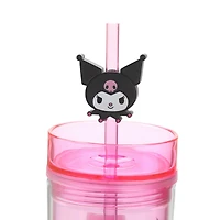 Sanrio Kuromi Clear Pink 16 oz Plastic Water Bottle with Straw Charm