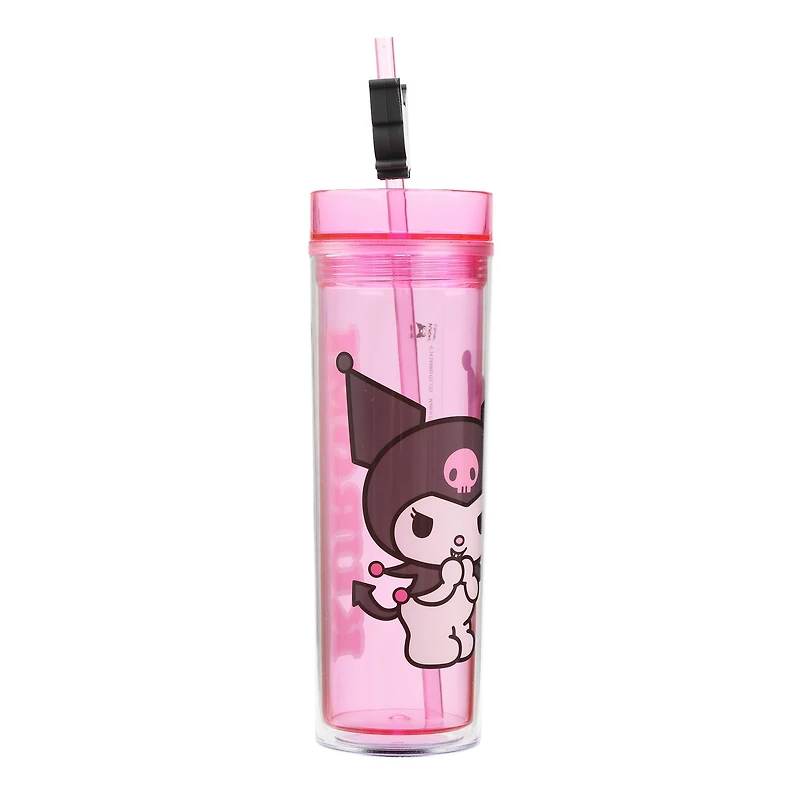 Sanrio Kuromi Clear Pink 16 oz Plastic Water Bottle with Straw Charm