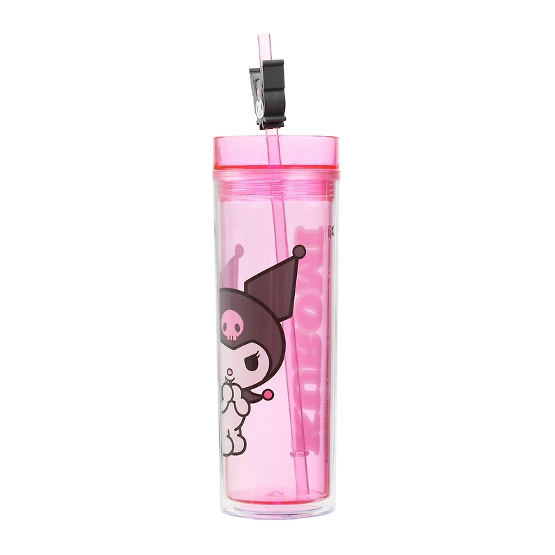Sanrio Kuromi Clear Pink 16 oz Plastic Water Bottle with Straw Charm