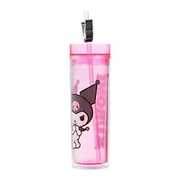 Sanrio Kuromi Clear Pink 16 oz Plastic Water Bottle with Straw Charm
