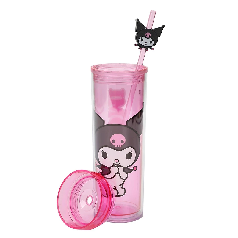 Sanrio Kuromi Clear Pink 16 oz Plastic Water Bottle with Straw Charm