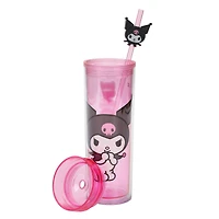 Sanrio Kuromi Clear Pink 16 oz Plastic Water Bottle with Straw Charm