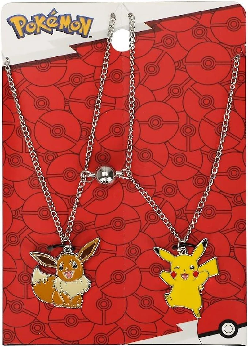 Pokemon Eevee and Pikachu Bestie Necklace Set with Magnetic Pokeball