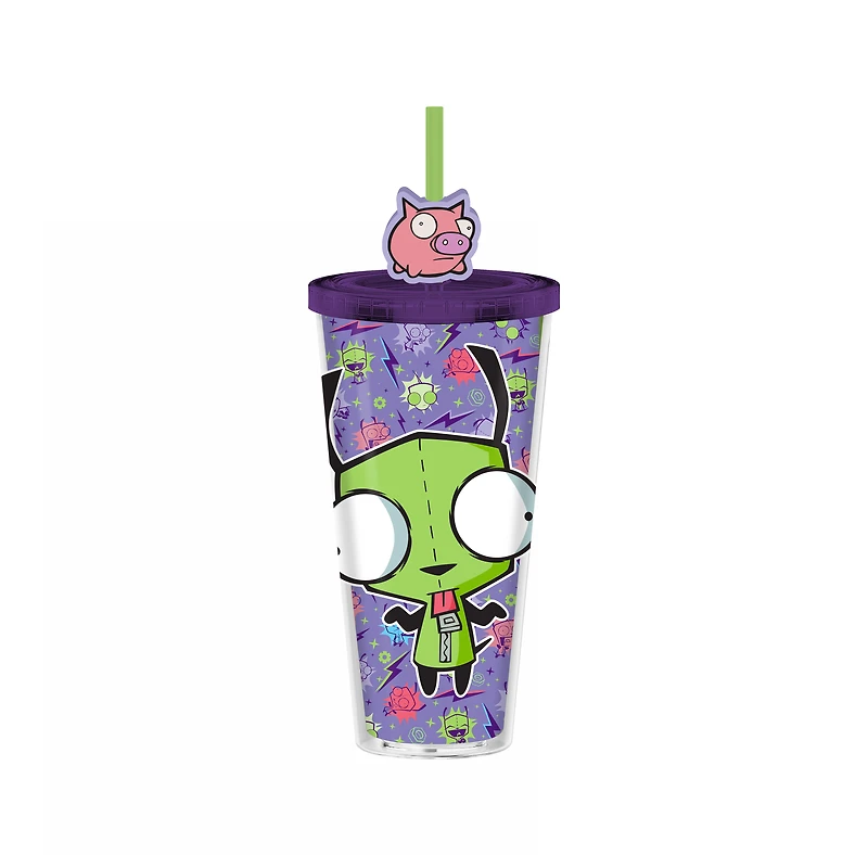 Invader Zim Gir 24oz Plastic Cold Cup with Lid and Topper Straw