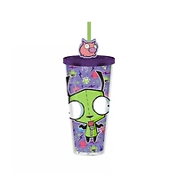 Invader Zim Gir 24oz Plastic Cold Cup with Lid and Topper Straw