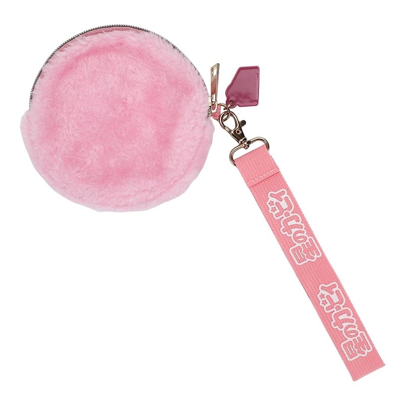Retro Kirby Faux Fur Coin Purse with Detachable Strap and Cake Charm