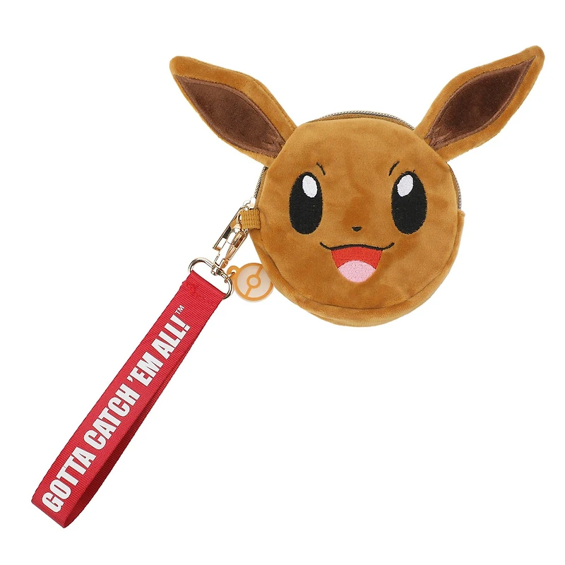 Eevee Big Face Faux Fur Coin Purse with Detachable Strap and Pokeball Charm