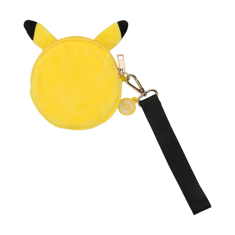 Pikachu Big Face Plush Coin Pouch with Detachable Strap and Pokeball Charm
