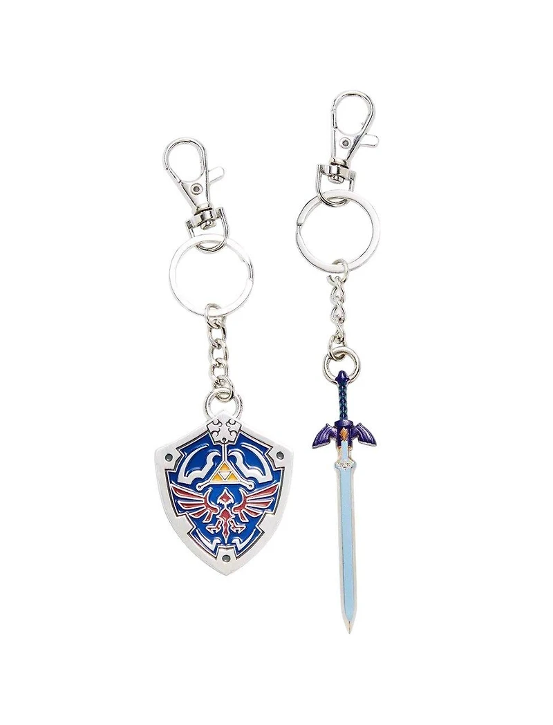 The Legend of Zelda Shield and Sword Metal Enamel Fill Best Friend Keychain Set